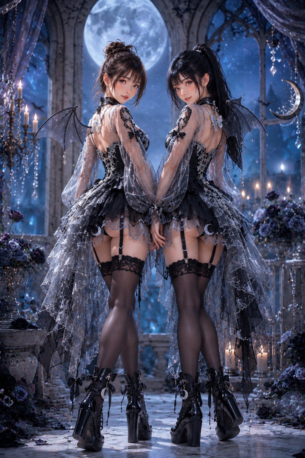 月夜のゴシック衣装をまとったリンとレイ
