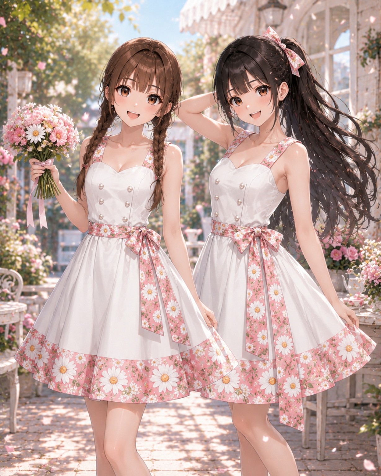 春の花園で微笑むリンとレイ