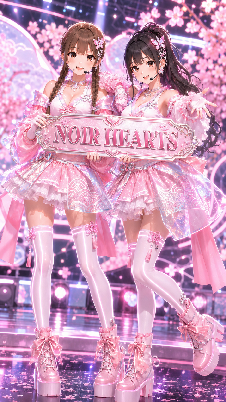 桜色のステージに立つNOIR HEARTSの二人